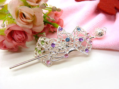 复古藏银蝴蝶步摇发簪子-双层插针-25号