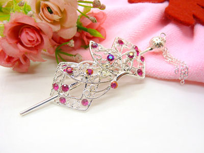 合金保色 韩国正品复古藏银蝴蝶步摇发簪子-双层插针-25号	