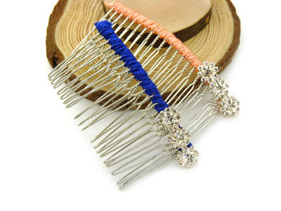 韩版布艺水钻蝴蝶盘发插梳刘海发梳 -合金锆石布艺发梳	