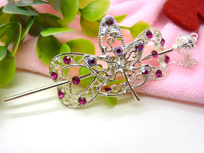 韩国正品  合金保色 复古藏银蝴蝶步摇发簪子-双层插针-25号	