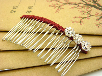 韩版布艺水钻蝴蝶盘发插梳刘海发梳 -合金锆石布艺发梳	