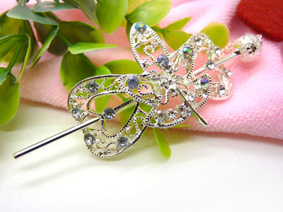 韩国正品  合金保色复古藏银蝴蝶步摇发簪子-双层插针-25号	