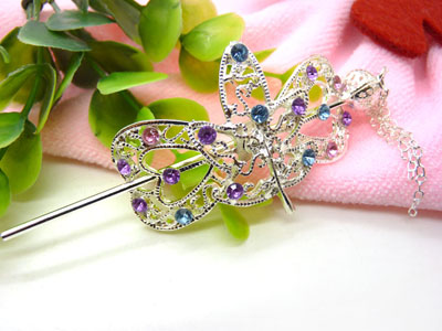 韩国正品 合金保色 复古藏银蝴蝶步摇发簪子-双层插针-25号	