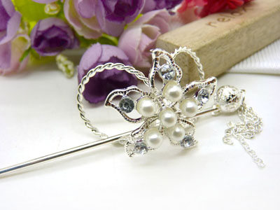 韩国正品  合金保色  复古藏银蝴蝶步摇发簪子-双层插针-24号	