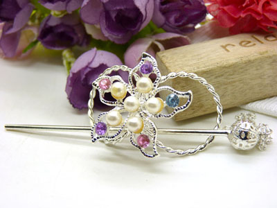 韩国正品 合金保色  复古藏银蝴蝶步摇发簪子-双层插针-24号	