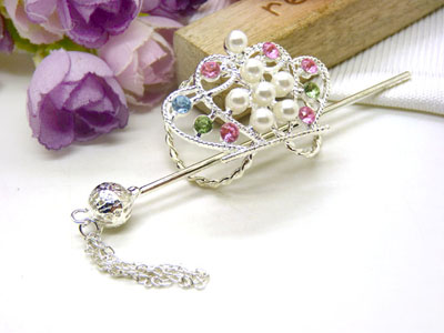 韩国正品 合金保色 复古藏银蝴蝶步摇发簪子-双层插针-24号