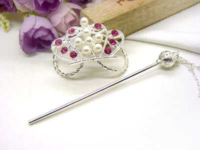 韩国正品  合金保色 复古藏银蝴蝶步摇发簪子-双层插针-24号