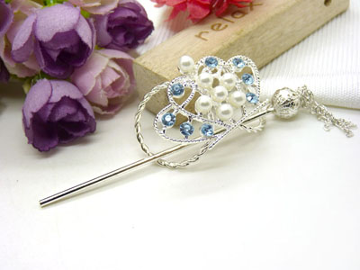 韩国正品   合金保色 复古藏银蝴蝶步摇发簪子-双层插针-24号