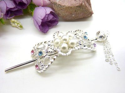 韩国正品   合金保色 复古藏银蝴蝶步摇发簪子-双层插针-26号