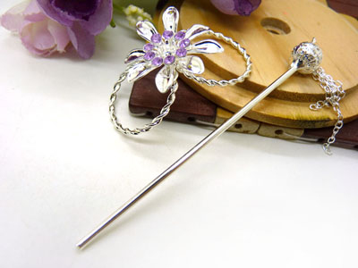 韩国正品  合金保色复古藏银蝴蝶步摇发簪子-单层插针-23号