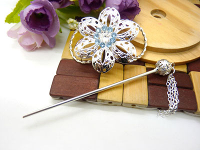 韩国正品  合金保色 复古藏银蝴蝶步摇发簪子-单层插针-23号	