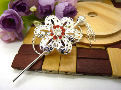 韩国正品  合金保色 复古藏银蝴蝶步摇发簪子-单层插针-23号	