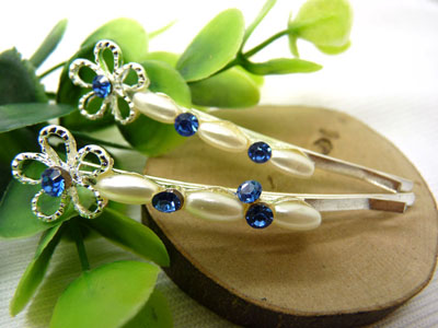 韩国正品  合金保色 水钻珍珠几何波浪形边夹刘海夹对夹发夹-14号