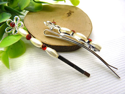 韩国正品  合金保色水钻珍珠几何波浪形边夹刘海夹对夹发夹-14号	