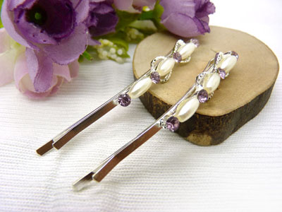 韩国正品  合金保色 水钻珍珠几何波浪形边夹刘海夹对夹发夹-14号	