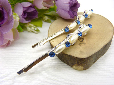 韩国正品 合金保色水钻珍珠几何波浪形边夹刘海夹对夹发夹-14号	