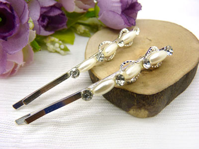 韩国正品  合金保色 水钻珍珠几何波浪形边夹刘海夹对夹发夹-14号	