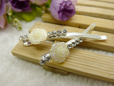 韩国正品 合金保色水钻发夹 花朵边夹 合金对夹发卡子-7号	