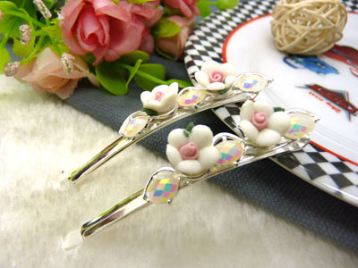 韩国正品  永久闪耀合金保色花朵对夹发夹韩式复古发饰边夹头饰-15号	