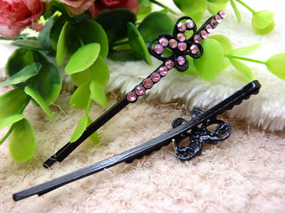 简易边夹水钻一字夹黑钻对夹发夹盘发卡头饰-8号	