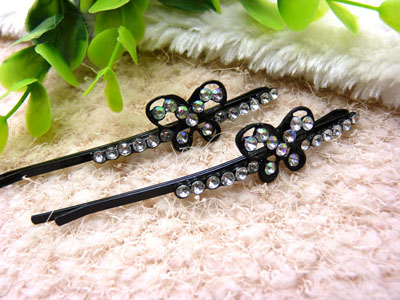 黑色简易边夹水钻一字夹黑钻对夹发夹盘发卡头饰-8号