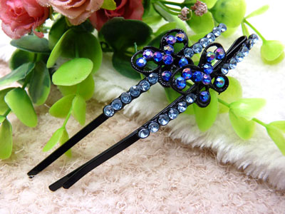 黑色简易边夹水钻一字夹黑钻对夹发夹盘发卡头饰-8号	