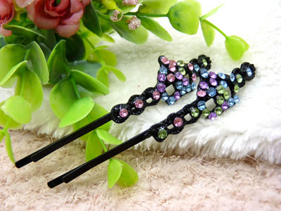 黑色简易边夹水钻一字夹黑钻对夹发夹盘发卡头饰-8号