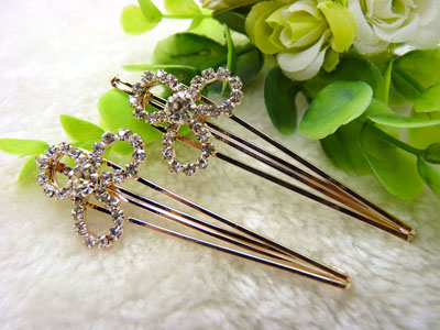 幸运四叶花朵边夹 进口水钻一字夹刘留海夹发饰BB夹发夹