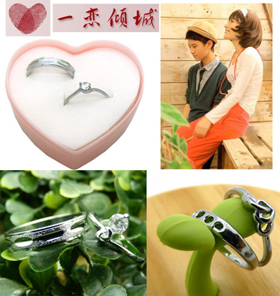 韩版时尚戒指 砖石戒指情侣戒指 一对时尚礼品盒装锆石戒指