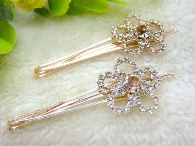 幸运四叶花朵边夹 进口水钻一字夹刘留海夹发饰BB夹发夹	