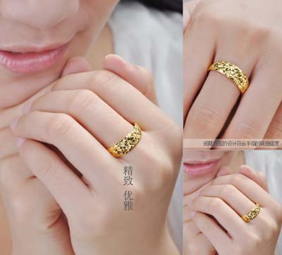 终身保色黄金男戒女戒情侣金戒指 满天星车花戒指 潮流戒指（7*7）	
