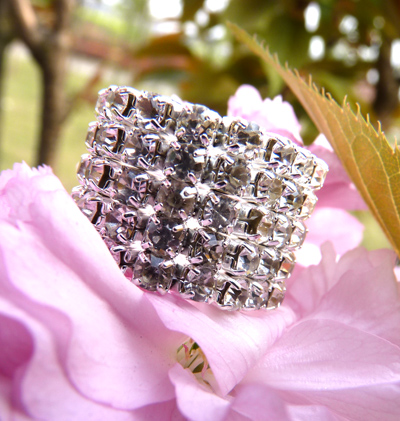 韩版时尚高档弹力五排水钻闪钻戒指 韩版时尚个性满钻新娘结婚指环 