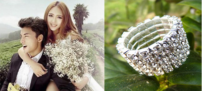 韩版时尚高档弹力五排水钻闪钻戒指 韩版时尚个性满钻新娘结婚指环 