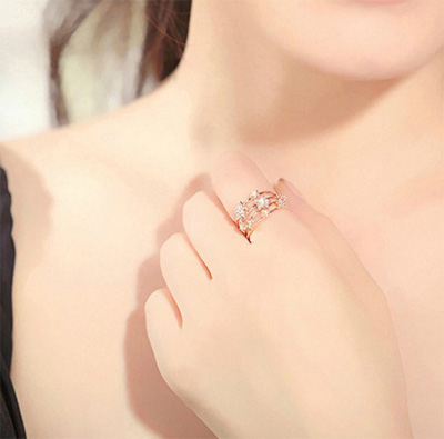 电镀玫瑰金 几何元素春夏款戒指 镶钻 女 韩版赠送3个精美戒指盒