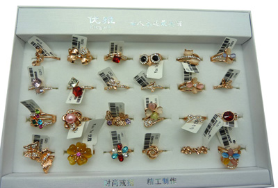 电镀玫瑰金 几何元素春夏款戒指 镶钻 女 韩版（整盒版）