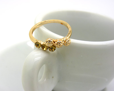 保色镀玫瑰金戒指 女 潮人指环宝石镶钻时尚戒 装饰品戒指	