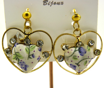 新款奥地利布艺双心水钻耳坠	