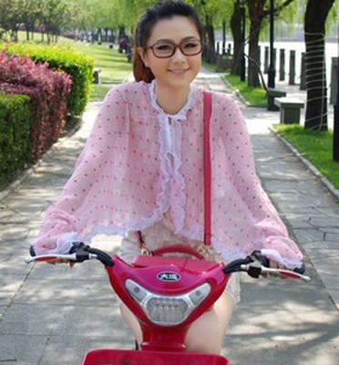 小清新骑车防紫外线防晒披肩雪纺蕾丝防晒衫短外套空调衫披肩沙滩衫	