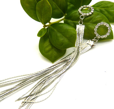 O字银色长款流苏时尚耳环气质夸张合金属夜店高档耳钉 耳坠	