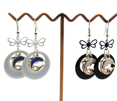 时尚可爱蝴蝶结卡通耳饰 镶钻海豚耳环 复古淑女耳坠女饰品	