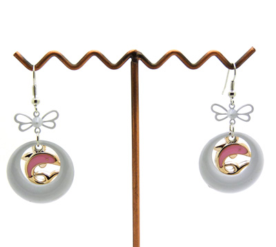 时尚可爱蝴蝶结卡通耳饰 镶钻海豚耳环 复古淑女耳坠女饰品