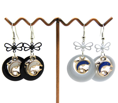 时尚可爱蝴蝶结卡通耳饰 镶钻海豚耳环 复古淑女耳坠女饰品	