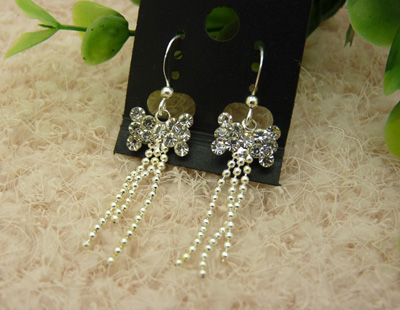 合金水晶蝴蝶结耳环耳坠耳饰 -钛钢锆石耳环	