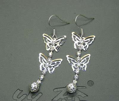 镀银耳环水钻靓女气质流苏耳坠女款耳饰防过敏 耳环长款女	