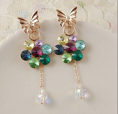 日韩精致时尚气质水钻耳钉耳环耳挂 女防过敏耳饰品	