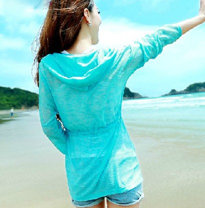 防晒佳品 长款连帽/带帽糖果色舒适长袖透气连帽长款防晒衣	