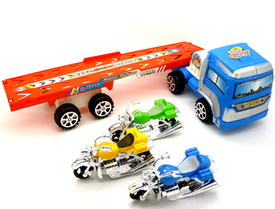 半挂牵引车工程玩具车 大号挂车摩托车组合 -6123B拖车