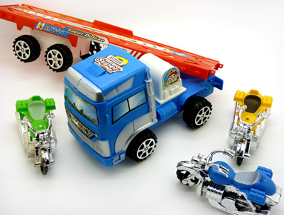 半挂牵引车工程玩具车 大号挂车摩托车组合 -6123B拖车