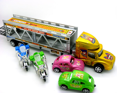 挂车车模 汽车模型半挂集装箱大卡车 双层运输车 摩托 小汽车 -6123A拖车