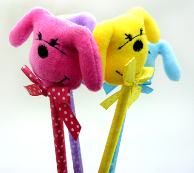 韩版卡通猫咪爱心笔 七仔毛绒卡通笔 圆珠笔 卡通笔 学生礼品	